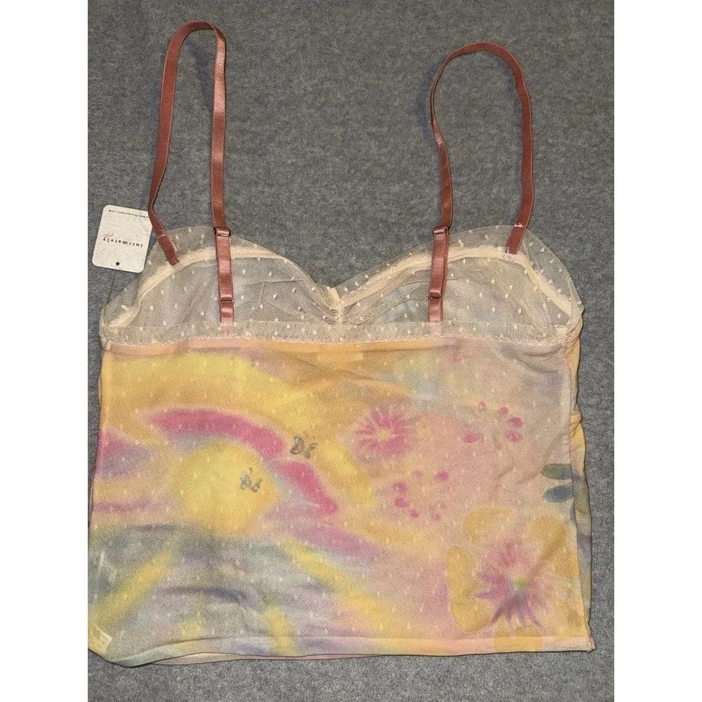 Free People X Revolve Airbrush Dreams Cami Top Pink Cropped Flower Lace Size L